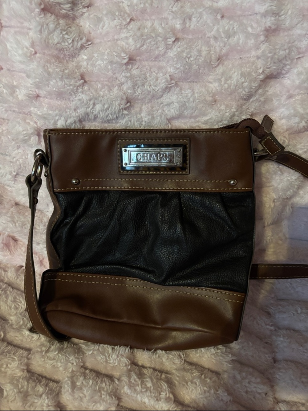 Chaps Brown and Black Two-Tone Messenger Bag